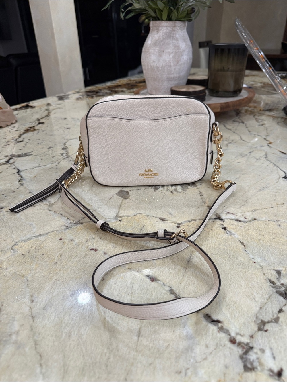 Coach Leather Crossbody Bag in Light Cream with Gold Hardware